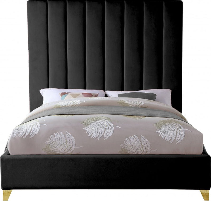 Via Velvet Queen Bed Black - Gate FurnitureQueen Bed