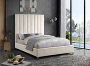 Via Velvet Queen Bed Cream - Gate FurnitureQueen Bed