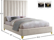 Via Velvet Queen Bed Cream - Gate FurnitureQueen Bed