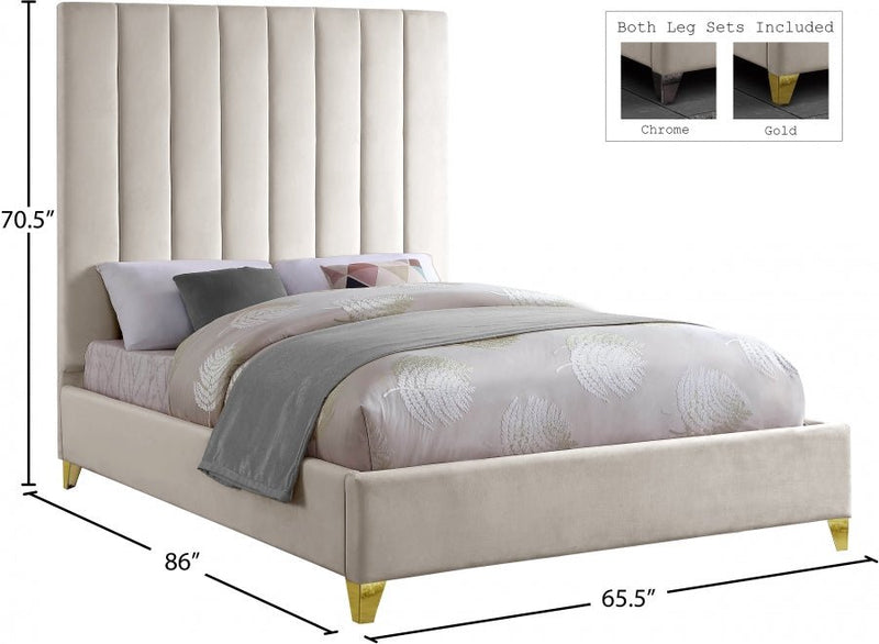 Via Velvet Queen Bed Cream - Gate FurnitureQueen Bed