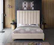 Via Velvet Queen Bed Cream - Gate FurnitureQueen Bed
