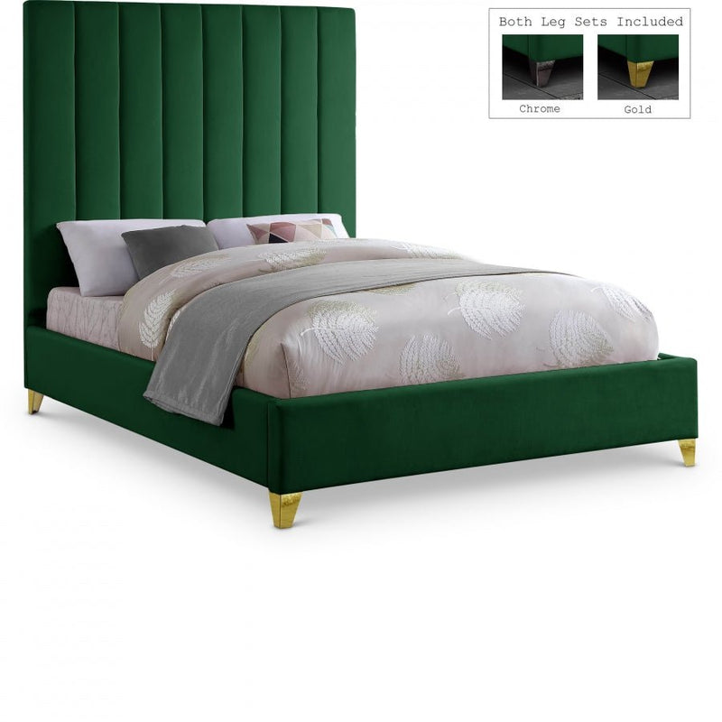 Via Velvet Queen Bed Green - Gate FurnitureQueen Bed