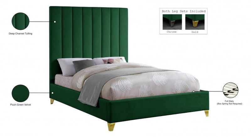 Via Velvet Queen Bed Green - Gate FurnitureQueen Bed