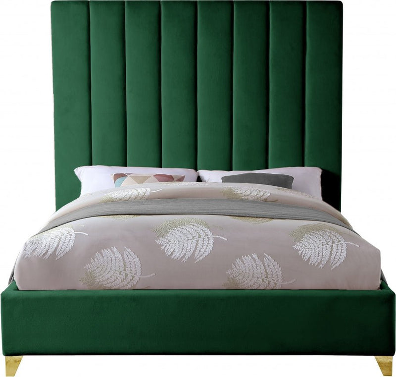 Via Velvet Queen Bed Green - Gate FurnitureQueen Bed