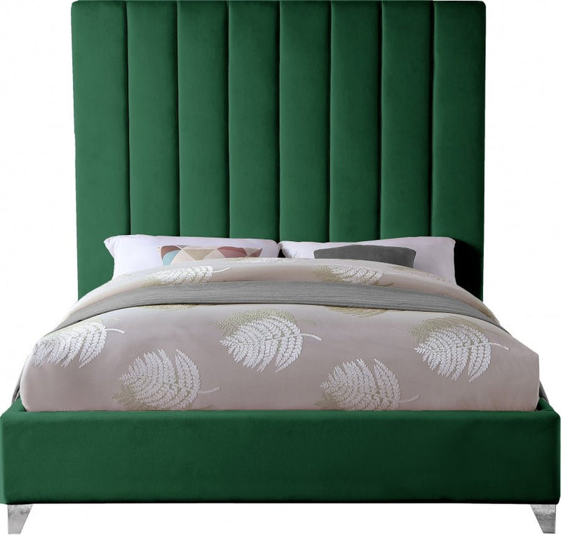 Via Velvet Queen Bed Green - Gate FurnitureQueen Bed