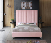 Via Velvet Queen Bed Pink - Gate FurnitureQueen Bed