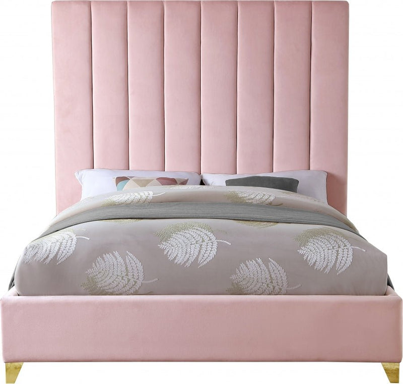 Via Velvet Queen Bed Pink - Gate FurnitureQueen Bed