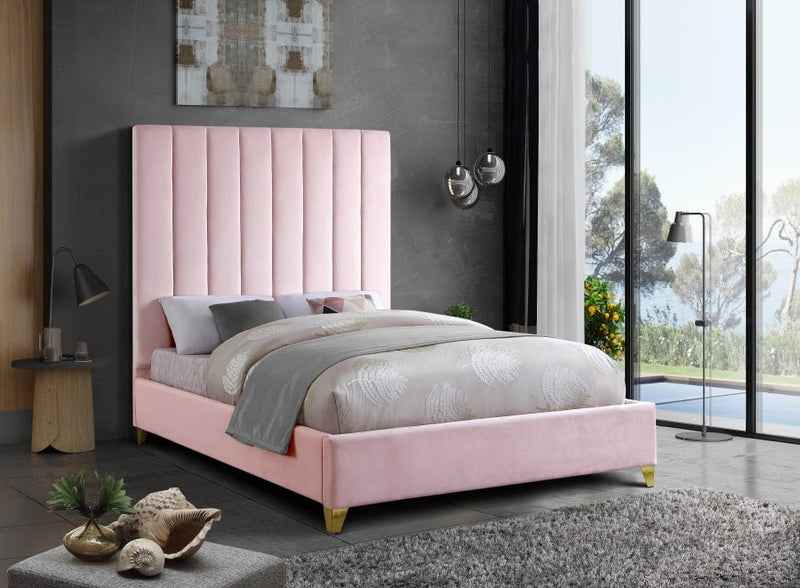 Via Velvet Queen Bed Pink - Gate FurnitureQueen Bed