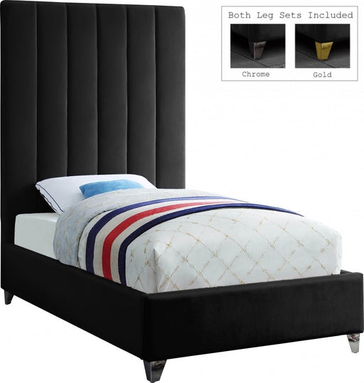 Via Velvet Twin Bed Black - Gate FurnitureTwin Bed
