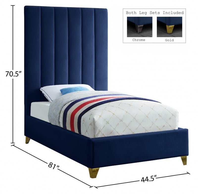 Via Velvet Twin Bed Blue - Gate FurnitureTwin Bed