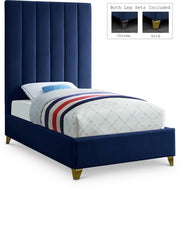 Via Velvet Twin Bed Blue - Gate FurnitureTwin Bed