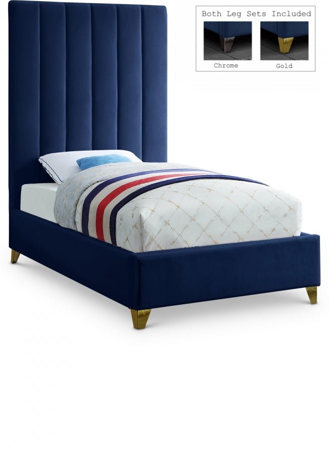 Via Velvet Twin Bed Blue - Gate FurnitureTwin Bed
