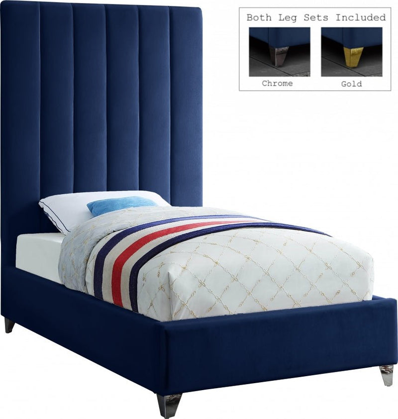 Via Velvet Twin Bed Blue - Gate FurnitureTwin Bed