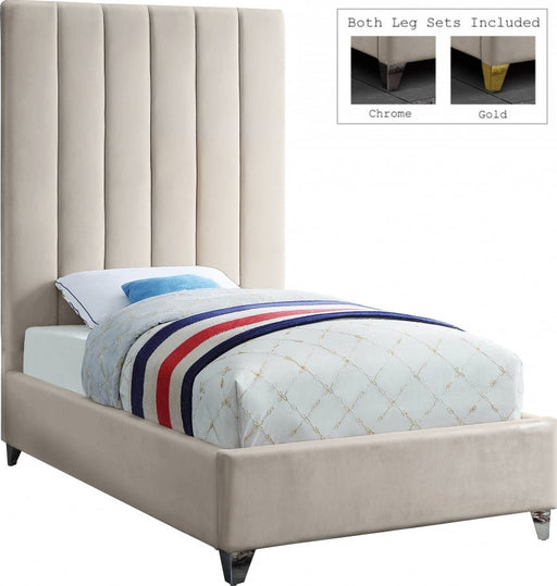 Via Velvet Twin Bed Cream - Gate FurnitureTwin Bed