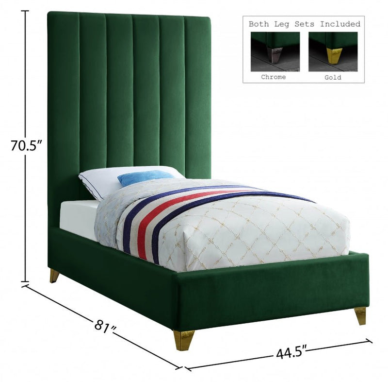 Via Velvet Twin Bed Green - Gate FurnitureTwin Bed