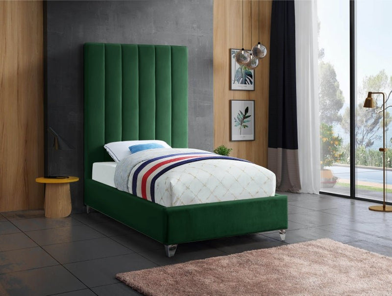 Via Velvet Twin Bed Green - Gate FurnitureTwin Bed