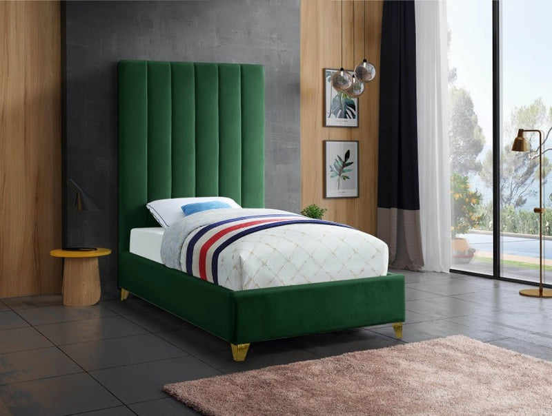 Via Velvet Twin Bed Green - Gate FurnitureTwin Bed