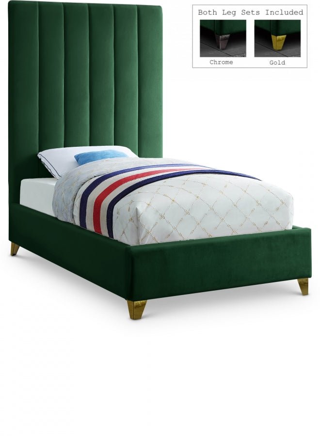 Via Velvet Twin Bed Green - Gate FurnitureTwin Bed