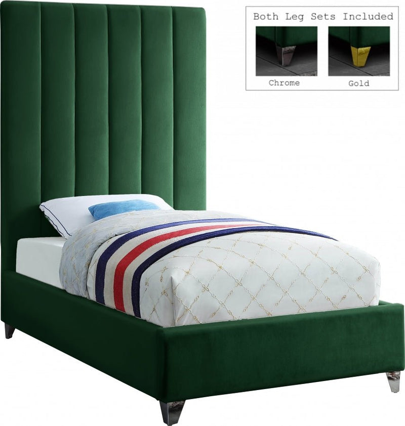 Via Velvet Twin Bed Green - Gate FurnitureTwin Bed