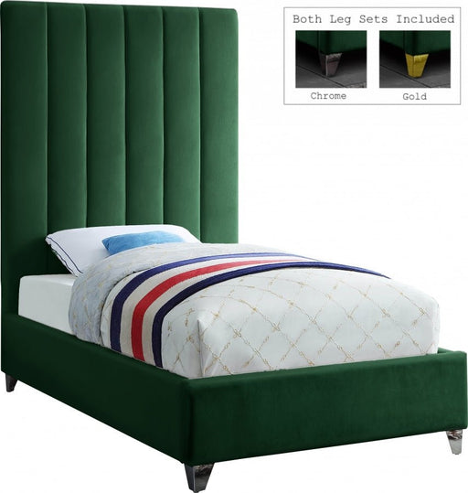 Via Velvet Twin Bed Green - Gate FurnitureTwin Bed