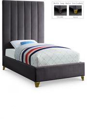Via Velvet Twin Bed Grey - Gate FurnitureTwin Bed