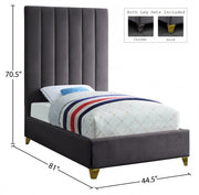 Via Velvet Twin Bed Grey - Gate FurnitureTwin Bed