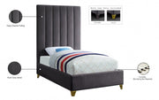 Via Velvet Twin Bed Grey - Gate FurnitureTwin Bed