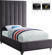 Via Velvet Twin Bed Grey - Gate FurnitureTwin Bed