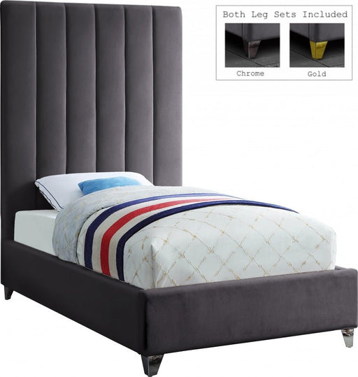 Via Velvet Twin Bed Grey - Gate FurnitureTwin Bed