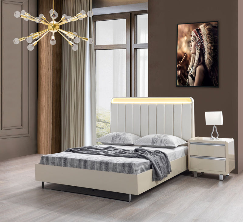 Viola Cream High Gloss Lacquer 4 pc Queen Bedroom Set - VIOLABEDROOM-4PCQ
