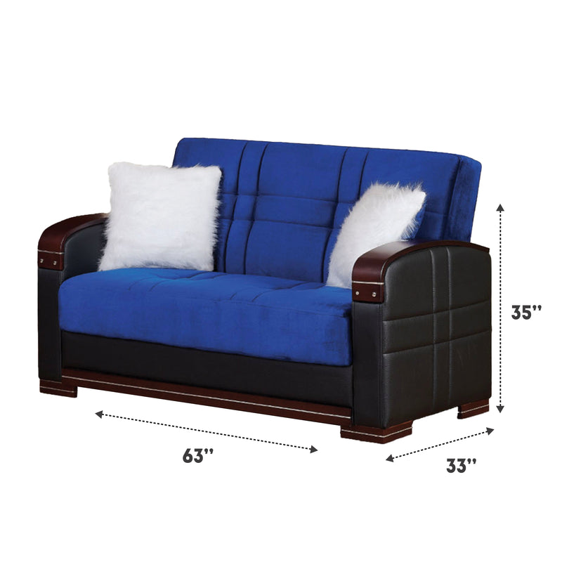 Virginia in. Convertible Sleeper Loveseat in Blue with Storage - Gate FurnitureLoveseat