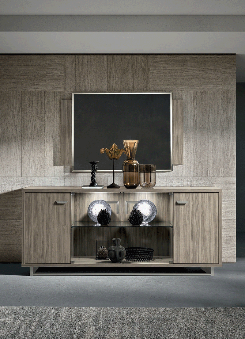 Volare 4 Door Buffet W/ Mirror Grey Set - Gate Furniture