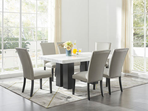 Vollardi Almost Silver Dining Room Set (Table & 6pc Chair) - Gate Furniture