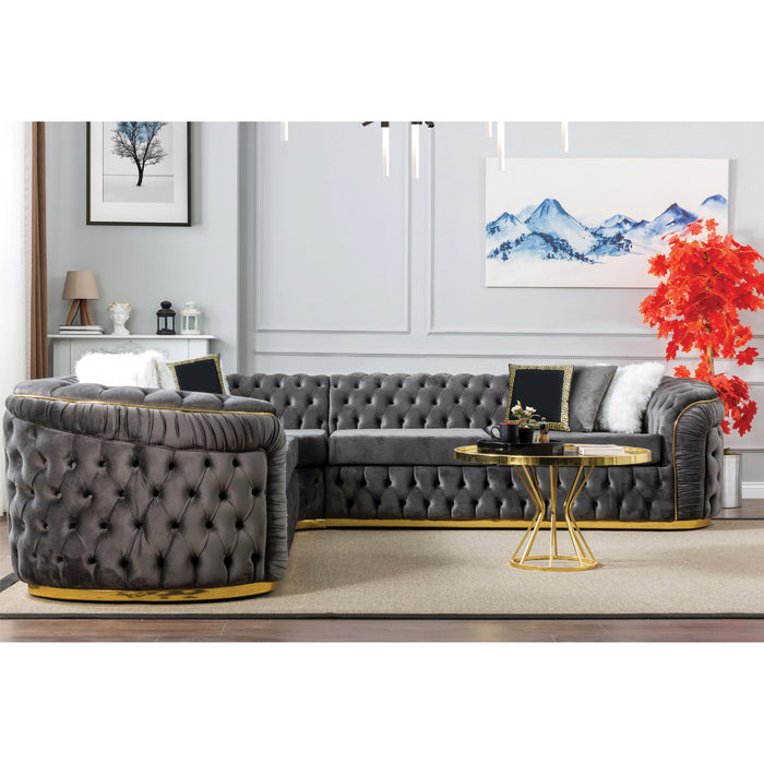 Washington 126 in. W 3-Piece Soft Touch Velvet  L-Shaped Sectional in Gray - SEC-WASHINGTON - Gate Furniture