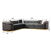 Washington 126 in. W 3 - Piece Soft Touch Velvet L - Shaped Sectional in Gray - Gate FurnitureSectional