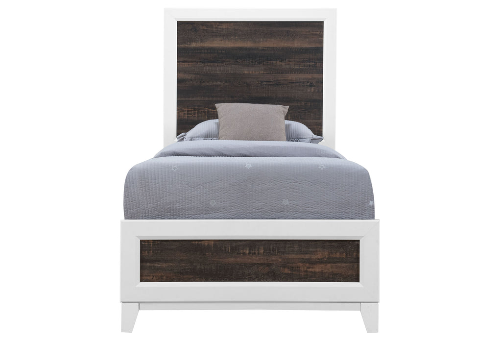 Lisbon Oak/White Twin Bed, Dresser, Mirror And Nightstand - LISBON-OAK/WHITE-TB+DR+MR+NS - Gate Furniture