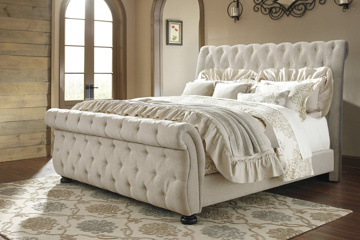 Willenburg Linen Upholstered King Sleigh Bed — Gate Furniture