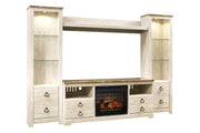 Willowton Whitewash 4 - Piece Entertainment Center with Electric Fireplace - Gate FurnitureEntertainment Center