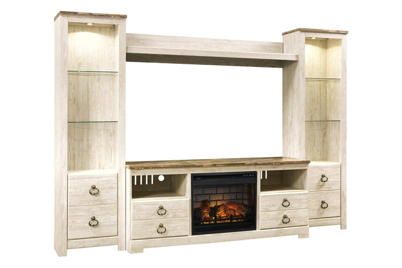 Willowton Whitewash 4 - Piece Entertainment Center with Electric Fireplace - Gate FurnitureEntertainment Center