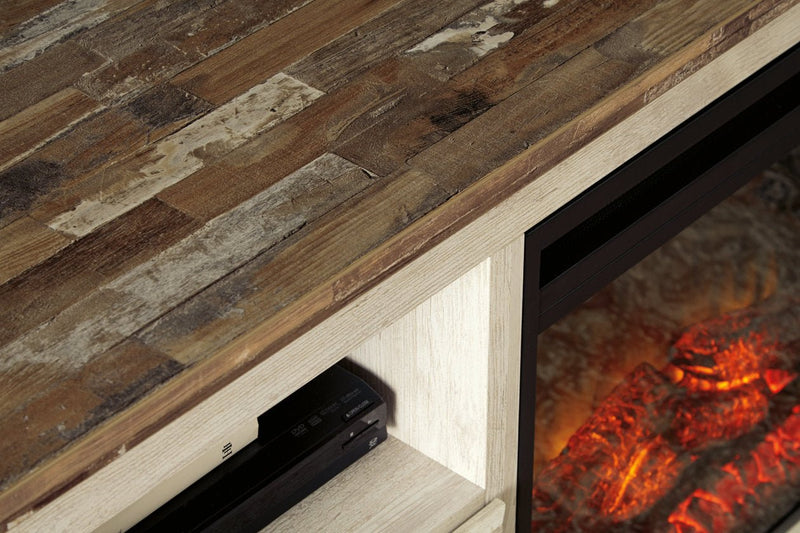 Willowton Whitewash 64" TV Stand with Electric Fireplace - Gate FurnitureTV Stand