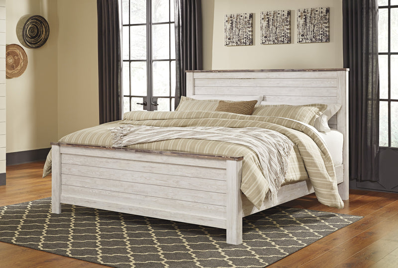 Willowton Whitewash King Panel Bed - Gate FurnitureKing Bed