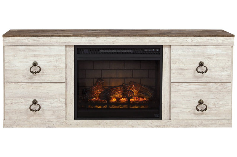 Willowton Whitewash TV Stand with Electric Fireplace - Gate FurnitureTV Stand