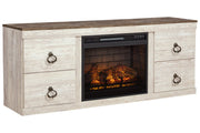 Willowton Whitewash TV Stand with Electric Fireplace - Gate FurnitureTV Stand