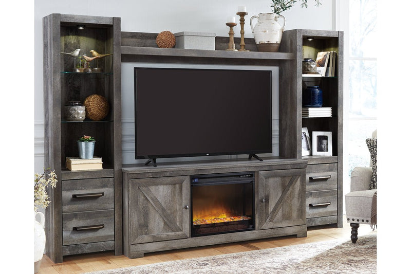 Wynnlow Gray 4 - Piece Entertainment Center with Electric Fireplace - Gate FurnitureEntertainment Center