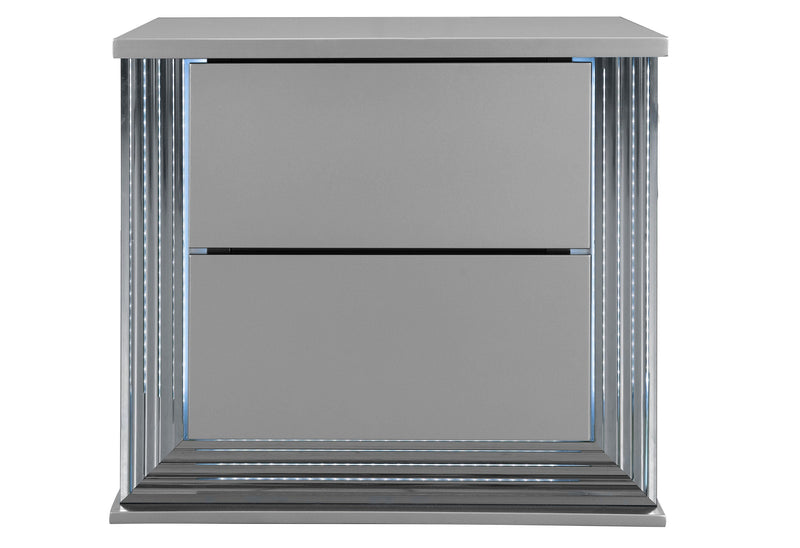 Ylime Smooth Silver Nightstand With Led - YLIME-SMOOTH SILVER-NS W/ LED & USB - Gate Furniture