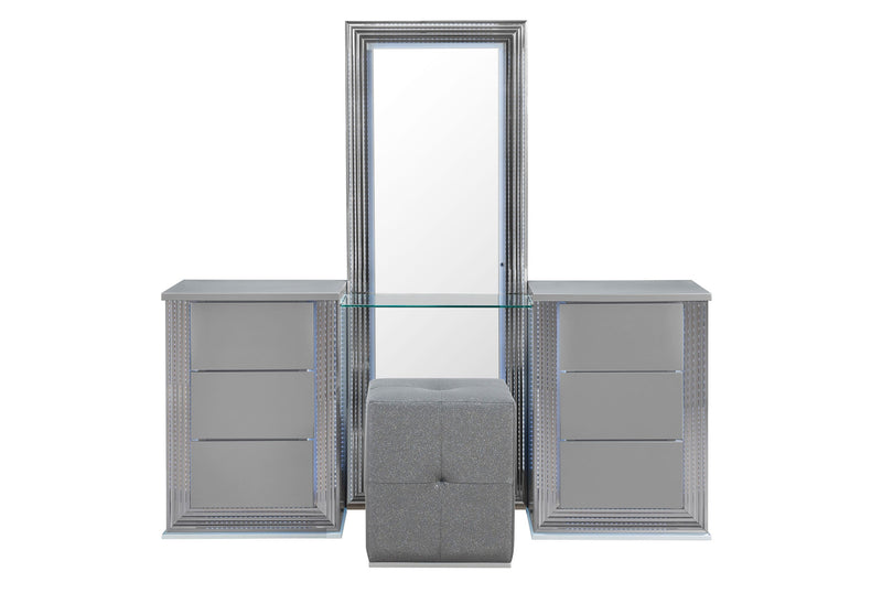 Ylime Smooth Silver Raf Vanity Dresser With Led - YLIME-SMOOTH SILVER-RAF VD W/ LED - Gate Furniture
