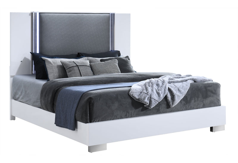 Ylime Smooth White King Bed With Led - Gate FurnitureKing Bed