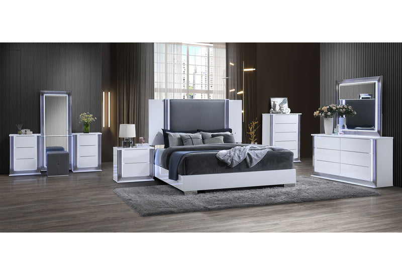 Ylime Smooth White King Bed With Led - Gate FurnitureKing Bed