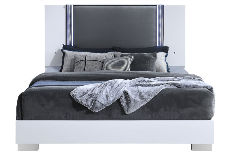 Ylime Smooth White King Bed With Led - Gate FurnitureKing Bed