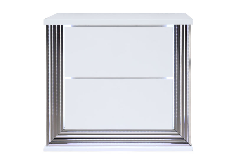 Ylime Smooth White Nightstand With Led - Gate FurnitureNightstand